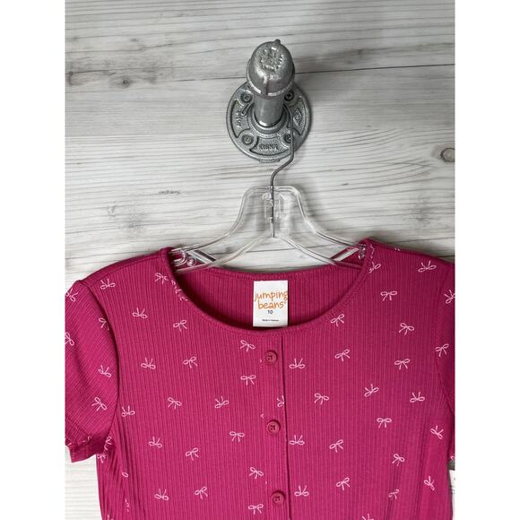 Jumping Beans Dress Girls 10 Pink Pretty Bows Short Sleeve Skater Ribbed - Picture 2 of 10